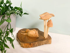 Wooden Mouse Family with Mushrooms