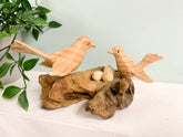 Wooden Double Bird with Eggs on Log