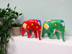 Christmas Painted Resin Elephants