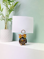 Painted Metal Owl Photo Holder
