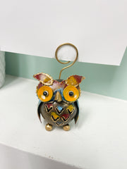 Painted Metal Owl Photo Holder