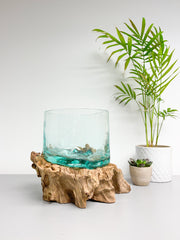 Glass with Wood Base - Large