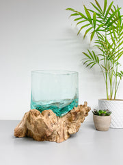 Glass with Wood Base - Large