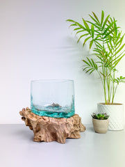 Glass with Wood Base - Large