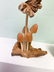 Wooden Carved Dragonfly on Mushrooms