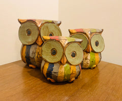 Painted Wooden Owls 'Stripe' - Set of 3