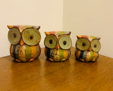 Painted Wooden Owls 'Stripe' - Set of 3