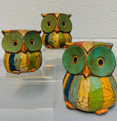 Painted Wooden Owls 'Stripe' - Set of 3