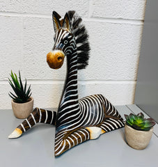 Painted Wooden Zebra Seated - Various Sizes