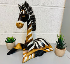 Painted Wooden Zebra Lying - Various Sizes
