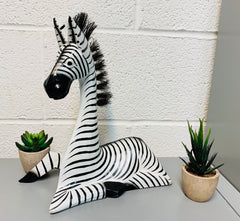 Painted Wooden Zebra Lying B/W - Various Sizes