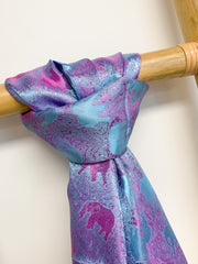 Blue & Purple Elephant Silk Scarf