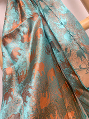 Green and Gold Elephant Silk Scarf
