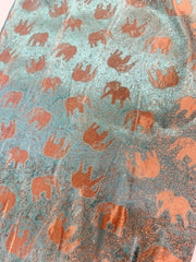 Green and Gold Elephant Silk Scarf