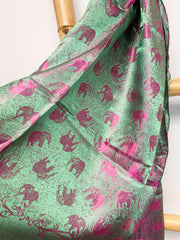 Green and Purple Elephant Silk Scarf