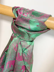 Green and Purple Elephant Silk Scarf