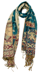 Dark Green and Gold Elephant Cashmere Scarf