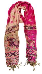 Pink and Gold Elephant Cashmere Scarf