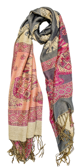 Pink and Grey Elephant Cashmere Scarf