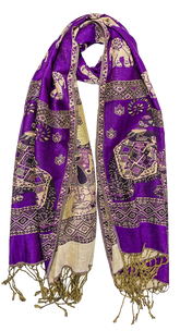 Purple and Gold Elephant Cashmere Scarf