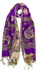 Purple and Gold Elephant Cashmere Scarf