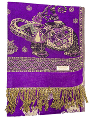 Purple and Gold Elephant Cashmere Scarf
