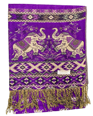 Purple and Gold Elephant Cashmere Scarf