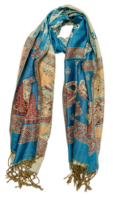 Turquoise and Gold Elephant Cashmere Scarf
