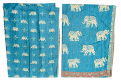 Turquoise and Gold Elephant Cashmere Scarf