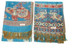 Turquoise and Gold Elephant Cashmere Scarf