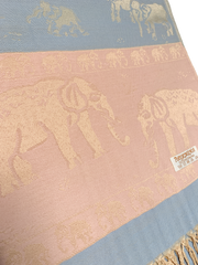 Blue and Pink Pastel Elephant Cashmere Scarf