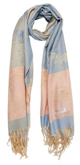 Blue and Pink Pastel Elephant Cashmere Scarf