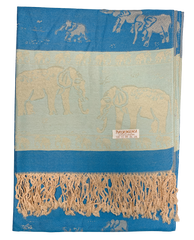 Blue and Turquoise Pastel Elephant Cashmere Scarf