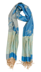 Blue and Turquoise Pastel Elephant Cashmere Scarf