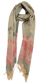Grey and Pink Pastel Elephant Cashmere Scarf