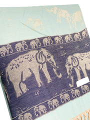 Turquoise and Dark Blue Pastel Elephant Cashmere Scarf