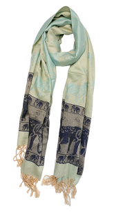Turquoise and Dark Blue Pastel Elephant Cashmere Scarf