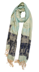 Turquoise and Dark Blue Pastel Elephant Cashmere Scarf