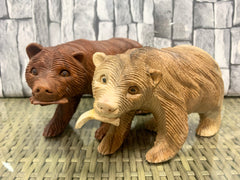 Carved Wooden Bear with Fish Brown - Various Sizes