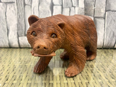 Carved Wooden Bear with Fish Brown - Various Sizes