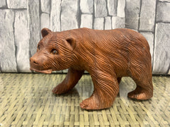 Carved Wooden Bear with Fish Brown - Various Sizes