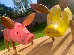 Hand-painted Pig Statue - Bamboo Root