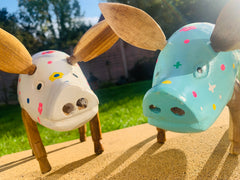 Hand-painted Pig Statue - Bamboo Root