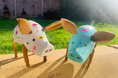 Hand-painted Pig Statue - Bamboo Root