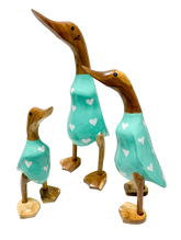 Bamboo Root Ducks Turquoise With Hearts - Various Sizes