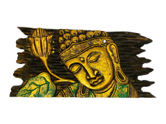 Wooden Buddha Plaque Gold - Various Sizes