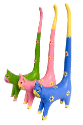 Wooden Flower Painted Long Tail Cats