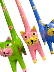 Wooden Flower Painted Long Tail Cats