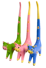 Wooden Flower Painted Long Tail Cats