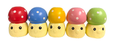Wooden Mushrooms with Faces - Set of Five
